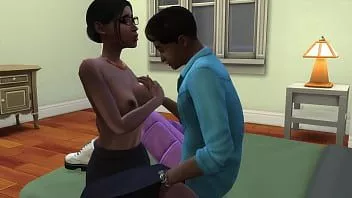 play Tímido enteado creampie madrasta de ébano depois de pegá-lo se masturbando na frente do computador